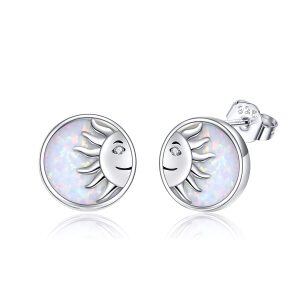 Sterling Silver Opal Sun Stud Earring-0