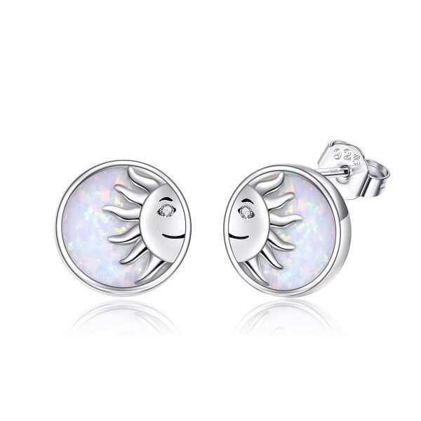 Sterling Silver Opal Sun Stud Earring-0