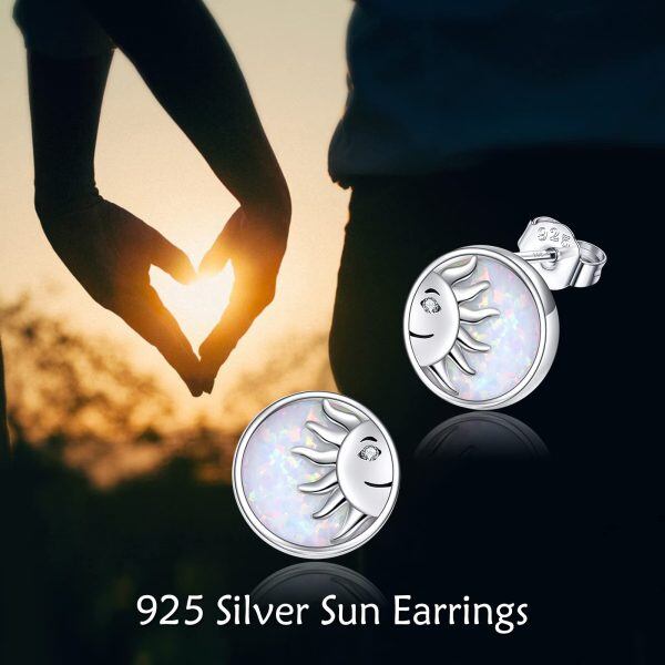 Sterling Silver Opal Sun Stud Earring-5