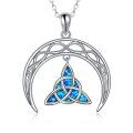 wholesale 925 Sterling Silver Blue Fire Opal Triquetra Crescent Moon Necklace Celtic s for Her-0-0
