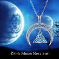 wholesale 925 Sterling Silver Blue Fire Opal Triquetra Crescent Moon Necklace Celtic s for Her-0-5