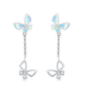 Sterling Silver Tassel Opal Butterfly Drop Earring-0