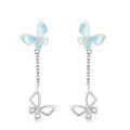 wholesale 925 Sterling Silver Butterfly Dangle Earrings with Opal Stone and Chain for Girls & Women-0-0