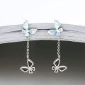 wholesale 925 Sterling Silver Butterfly Dangle Earrings with Opal Stone and Chain for Girls & Women-0-5