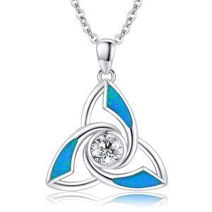 Sterling Silver Opal Trinity Knot Pendant Necklace-0