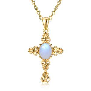 Sterling Silver White Opal Cross Pendant Necklace-0