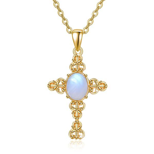 Sterling Silver White Opal Cross Pendant Necklace-0