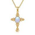 wholesale 925 Sterling Silver Cross Necklace with Blue Opal Stone and Gold Plated Chain for Women-0-0