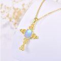 wholesale 925 Sterling Silver Cross Necklace with Blue Opal Stone and Gold Plated Chain for Women-0-3