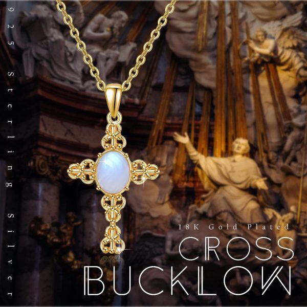 Sterling Silver White Opal Cross Pendant Necklace-7