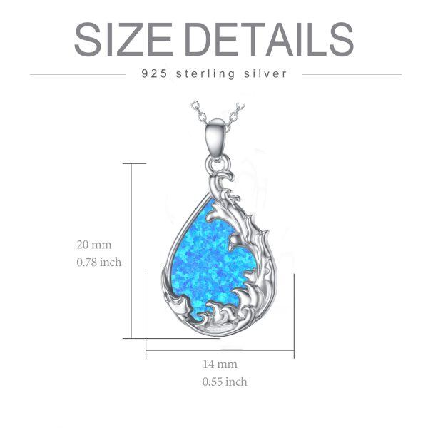 Sterling Silver Synthetic Opal Wave Pendant Necklace-1