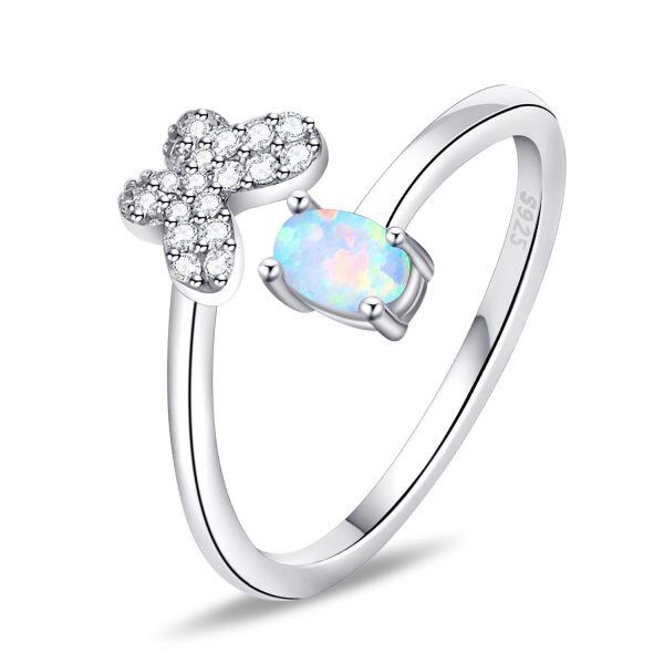 Sterling Silver Butterfly Adjustable Ring with Opal-0