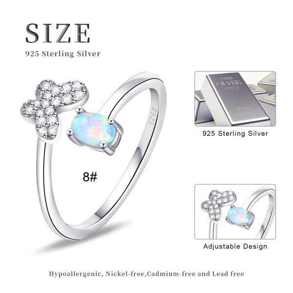 Sterling Silver Butterfly Adjustable Ring with Opal-1