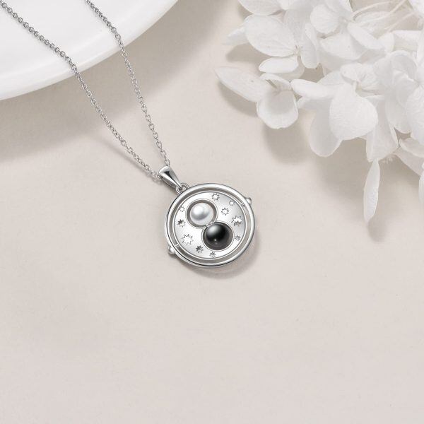 Sterling Silver Saturn Planet Pendant Necklace-3