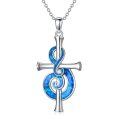 wholesale 925 Sterling Silver Blue Opal Treble Clef Cross Pendant Necklace for Women & Girls-0-0