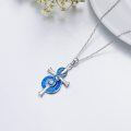 wholesale 925 Sterling Silver Blue Opal Treble Clef Cross Pendant Necklace for Women & Girls-0-4