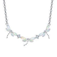wholesale 925 Sterling Silver Opal Dragonfly Pendant Necklace with Cubic Zirconia and Adjustable Length (16-18 inches) - Elegant Jewelry for Women- Rhodium Plated