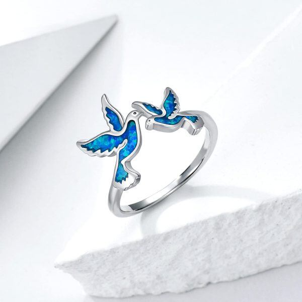 Sterling Silver Opal Dove Adjustable Ring-3