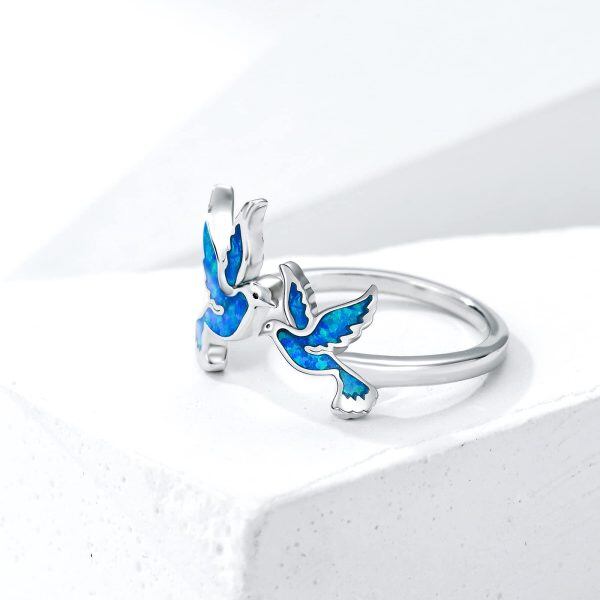 Sterling Silver Opal Dove Adjustable Ring-4