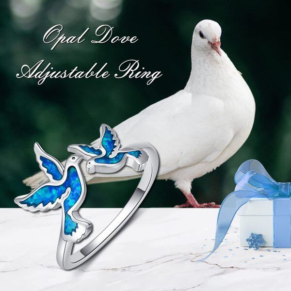 Sterling Silver Opal Dove Adjustable Ring-5