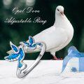 wholesale 925 Sterling Silver Blue Opal Adjustable Hummingbird Design Women's Fashion Ring -0-5