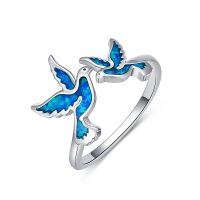 wholesale 925 Sterling Silver Blue Opal Adjustable Hummingbird Design Women's Fashion Ring - US # 7