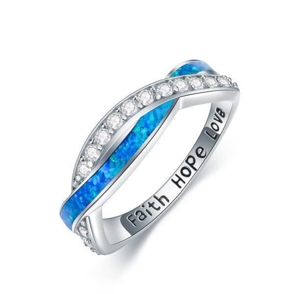 Sterling Silver Blue Opal Eternity Rings-0