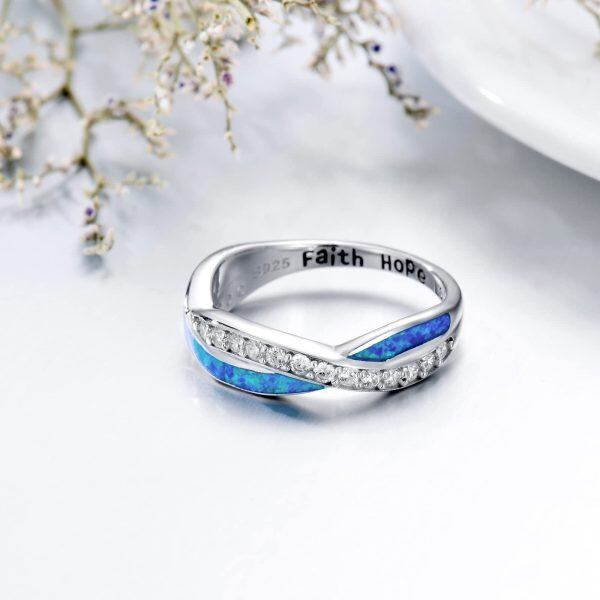 Sterling Silver Blue Opal Eternity Rings-3