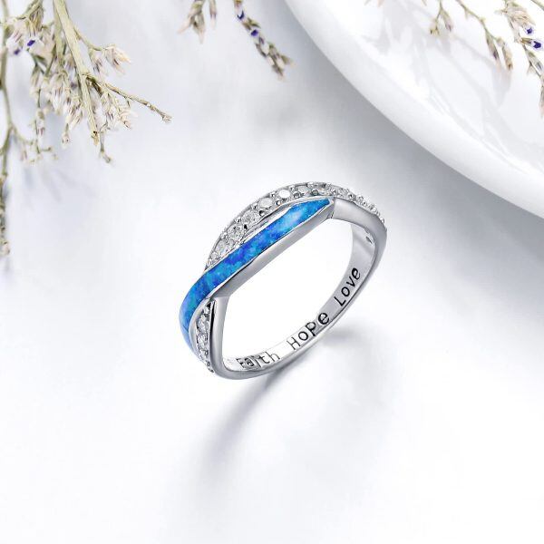 Sterling Silver Blue Opal Eternity Rings-4