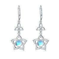 wholesale 925 Sterling Silver Blue Fire Opal Lotus Flower Drop Earrings with Gift Box- Rhodium Plated