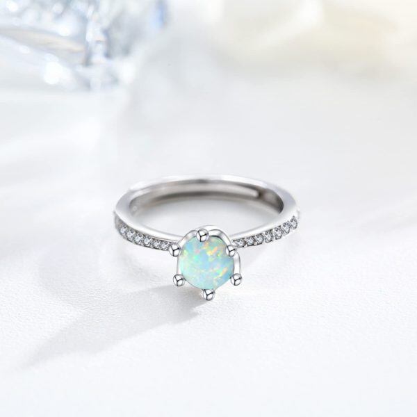 Sterling Silver Opal Crown Adjustable Ring-4