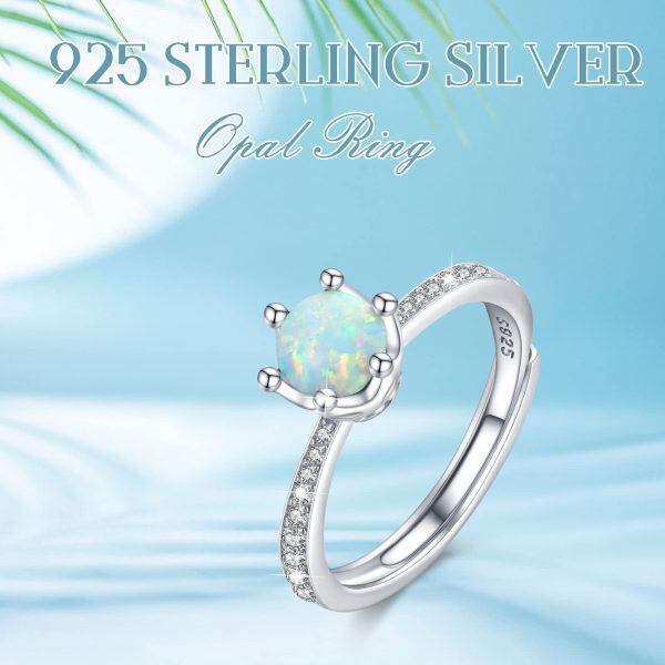 Sterling Silver Opal Crown Adjustable Ring-5