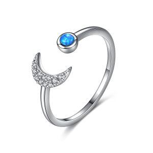 Sterling Silver Opal Sun Moon Adjustable Ring-0