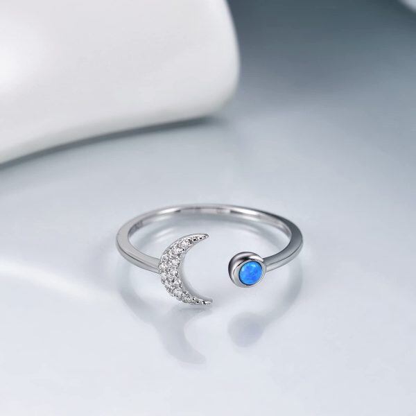 Sterling Silver Opal Sun Moon Adjustable Ring-4