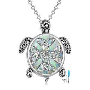 Sterling Silver Celtic Knot Opal Sea Turtle Urn Necklace-0