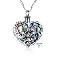 wholesale 925 Sterling Silver Heart Shaped Abalone Shell Cremation Jewelry Keepsake Pendant with Funnel and Fill Tool- Oxidized/Oxidised