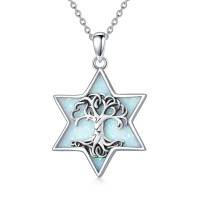 wholesale 925 Sterling Silver Opal Tree of Life Star Pendant Necklace for Men & Women- Rhodium Plated