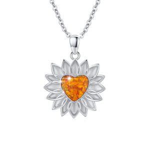 Sterling Silver Opal Sunflower Pendant Necklace-0