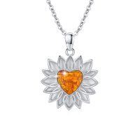 wholesale 925 Sterling Silver Heart-Shaped Fire Opal Flower Pendant Necklace for Women and Moms Gift- Rhodium Plated