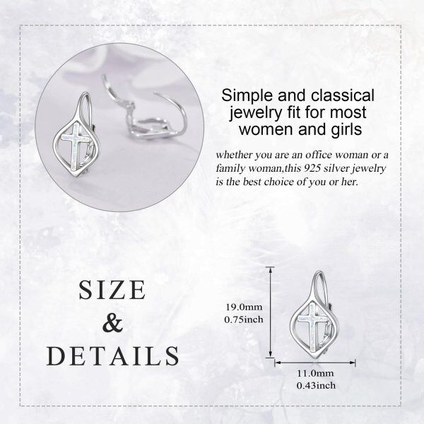 Sterling Silver White Opal Cross Huggie Earrings-1