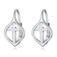 wholesale 925 Sterling Silver Cross Opal Celtic Knot Hoop Earrings 0.6 x 0.4 inch- Rhodium Plated