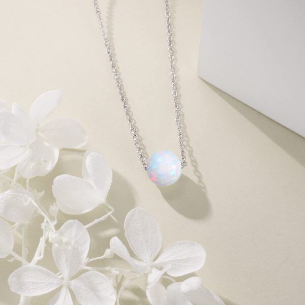 Sterling Silver White Opal Choker Necklace-4