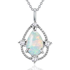 Sterling Silver Teardrop White Opal Pendant Necklace-0