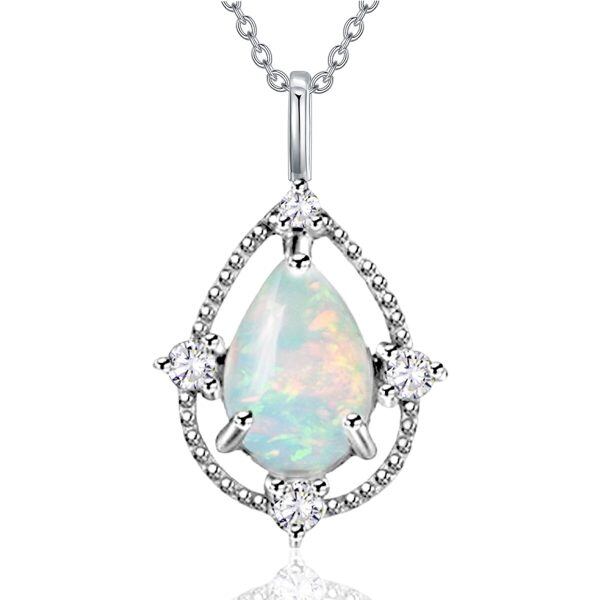 Sterling Silver Teardrop White Opal Pendant Necklace-0