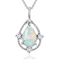 wholesale White Gold Plated 925 Sterling Silver with White Opal Pear-Shaped Pendant Necklace for Women-0-0