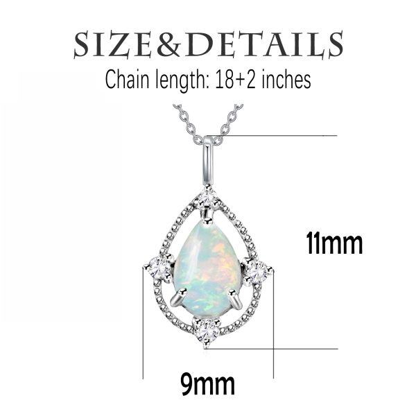 Sterling Silver Teardrop White Opal Pendant Necklace-1