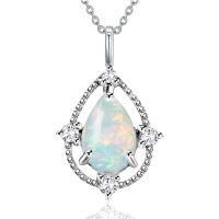 wholesale White Gold Plated 925 Sterling Silver with White Opal Pear-Shaped Pendant Necklace for Women- Rhodium Plated