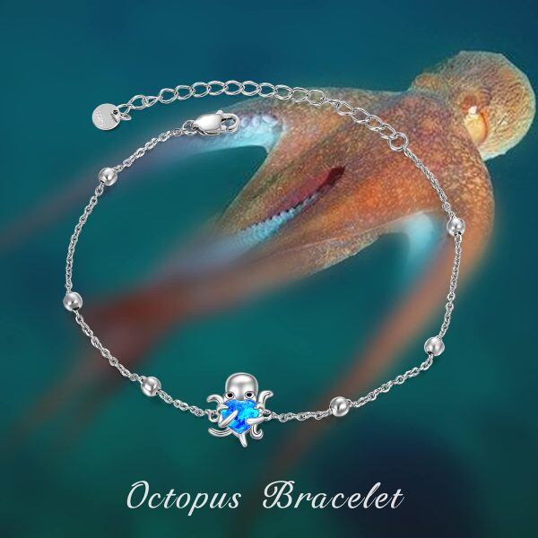 Sterling Silver Octopus Opal Chain Bracelets-5