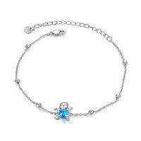 wholesale 925 Sterling Silver Blue Fire Opal Octopus Charm Adjustable Bracelet for Women and Girls- Rhodium Plated