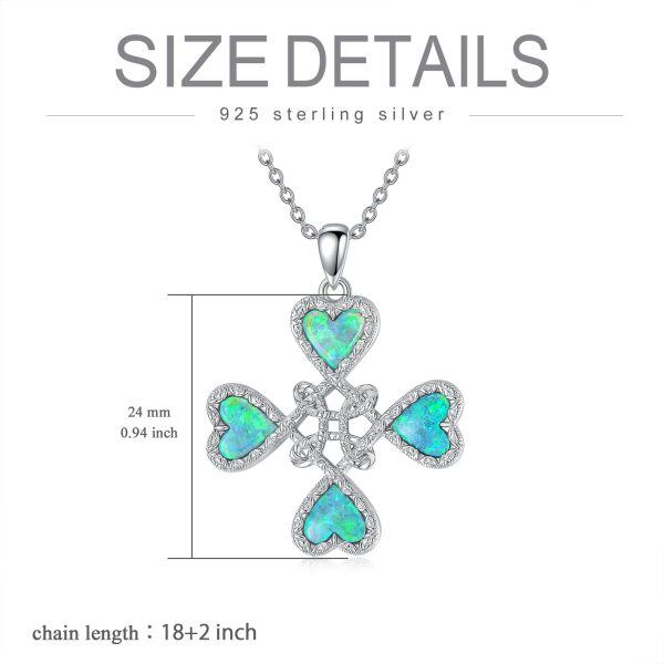 Sterling Silver Witches Knot Pendant Necklace with Simulated Green Opal Shamrock Clover-1